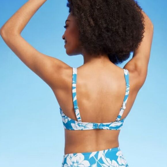 NWT Shade & Shore 34DD Push-Up Knot Detail Blue Floral Bikini Top Tropical - Picture 4 of 7